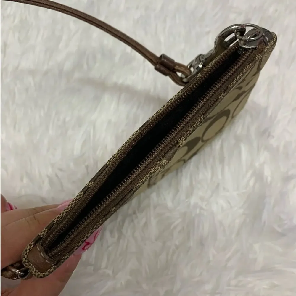 COACH Brown Signature Canvas Wristlet